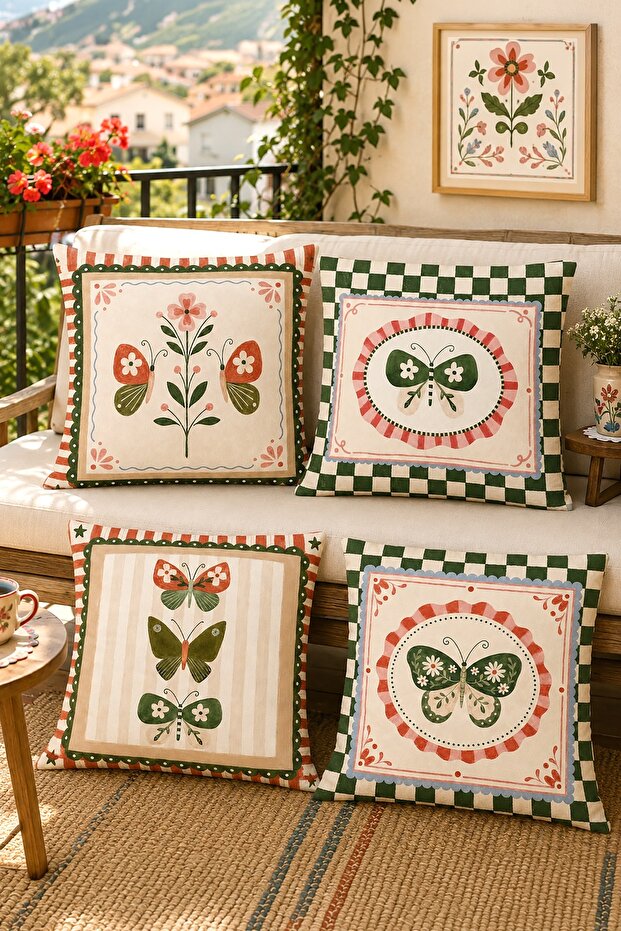Floral Patterned 4-Piece Throw Pillow Cover Set