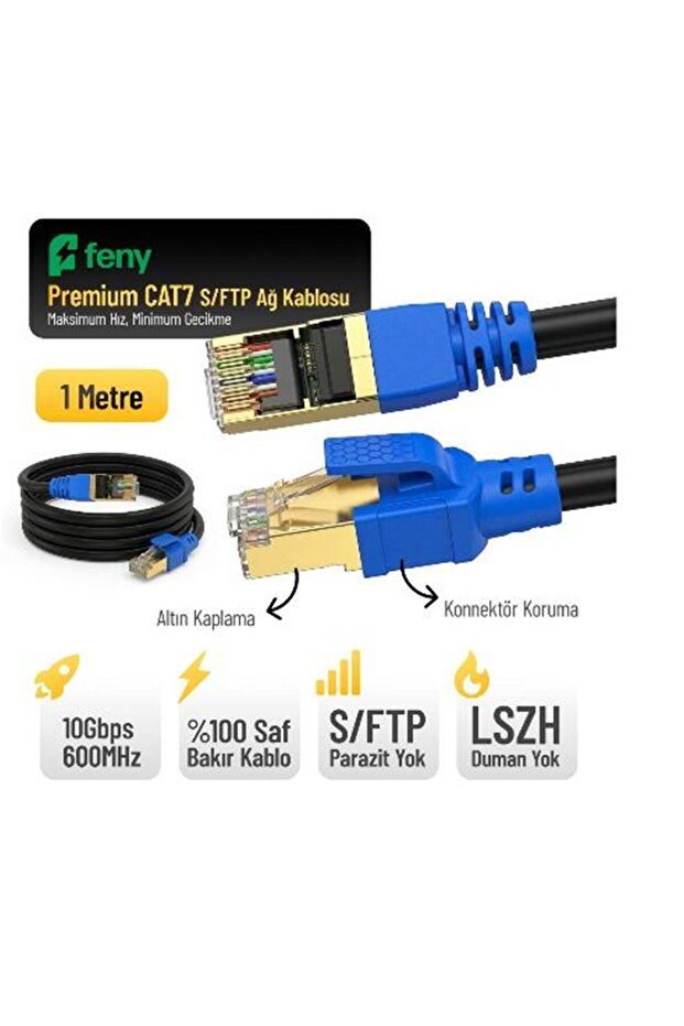 كابل فيني FN-CAT7LS01 10GBPS إنترنت 60MHZ 1 متر CAT7 ذهبي (مقاوم للحريق - 100% نحاس نقي)
