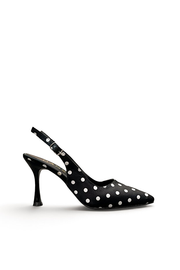 Women's Stiletto Polka Dot Black Satin Pointed Toe Medium Heel F6183