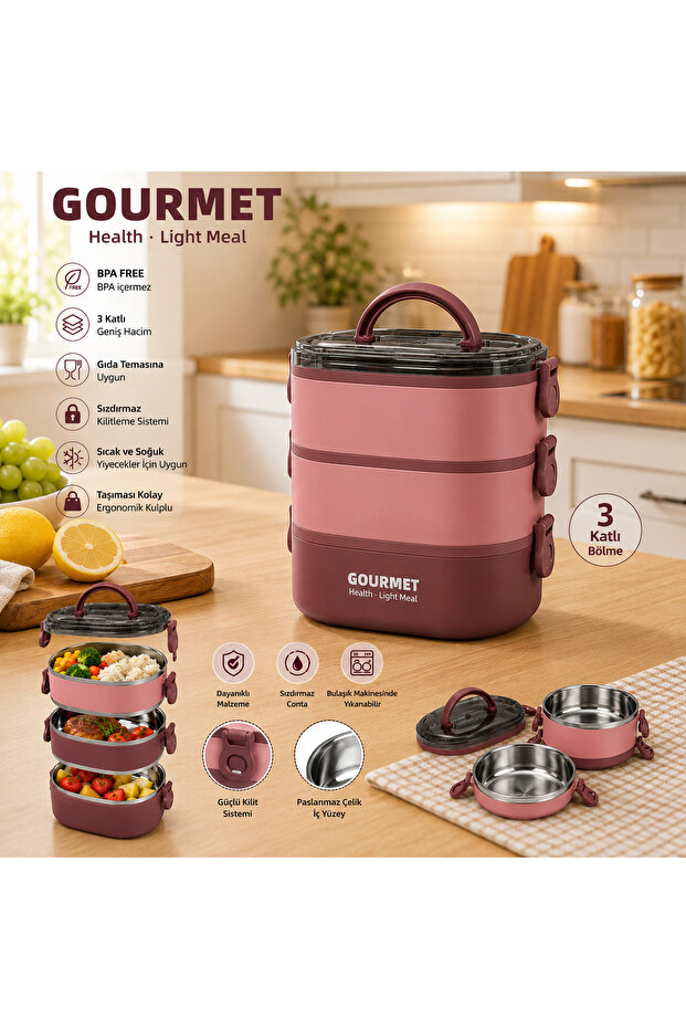 3-Layer Leak-Proof Lunchbox – Portable Food Storage Container | Large Volume Nutrition Container with Locking Lid