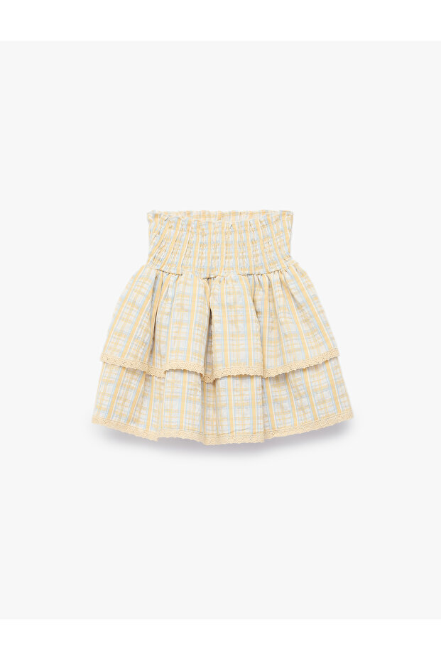 Cotton High Waist Pleated Detailed Gipeli Plaid Skirt