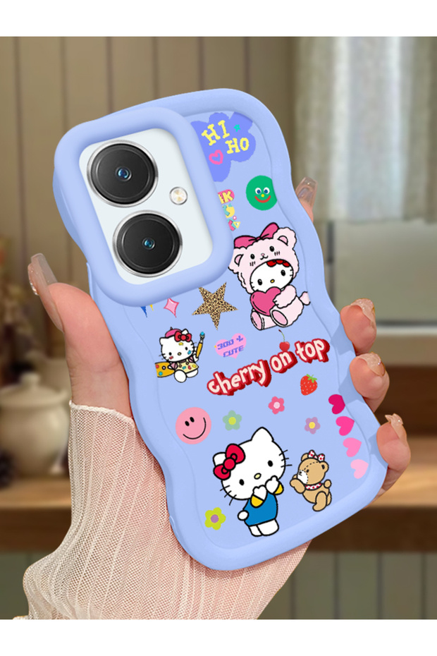 Vivo Y27 Compatible Case Camera Protector Blue Silicone Couple Phone Case Kitty Pattern