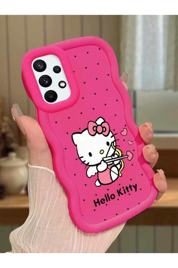 Samsung Galaxy A73 Compatible Case Camera Protector Red Silicone Couple Phone Case Kitty Pattern