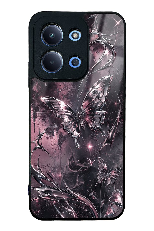 Xiaomi Redmi 15C Rose Chrome Butterfly Design Glossy Phone Case