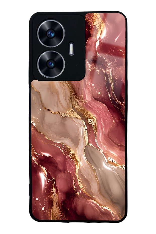 Realme C55 Burgundy Gold Marble Design Glossy Phone Case