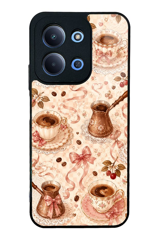 Xiaomi Redmi 15C Glossy Phone Case with Blush Coffee Bow Design