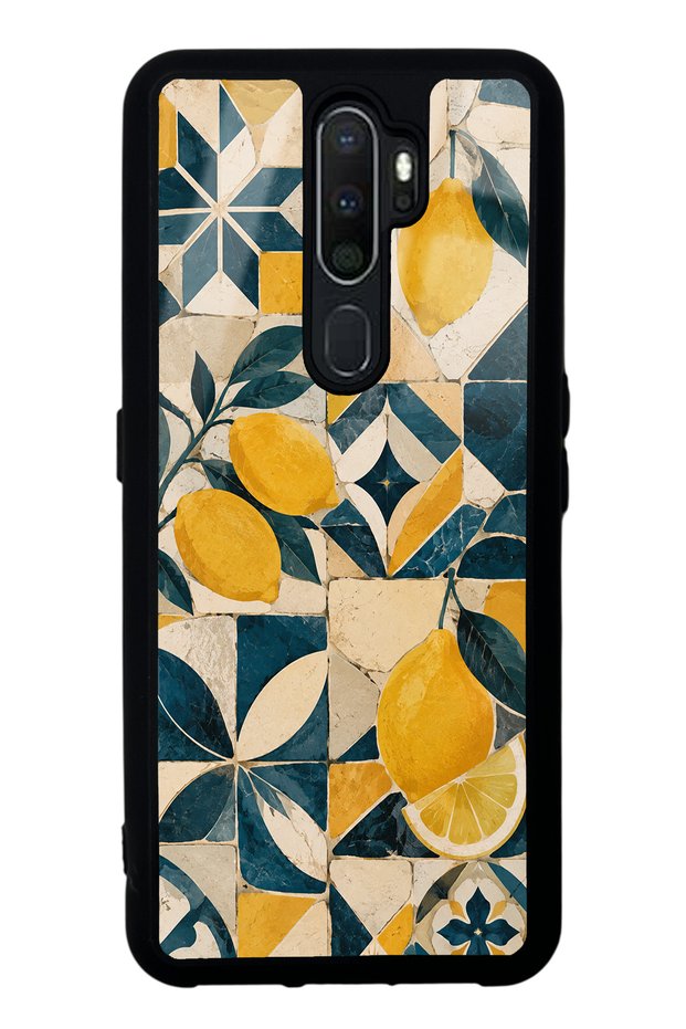 Oppo A5 2020 Glossy Phone Case with Mediterranean Lemon Mosaic Design