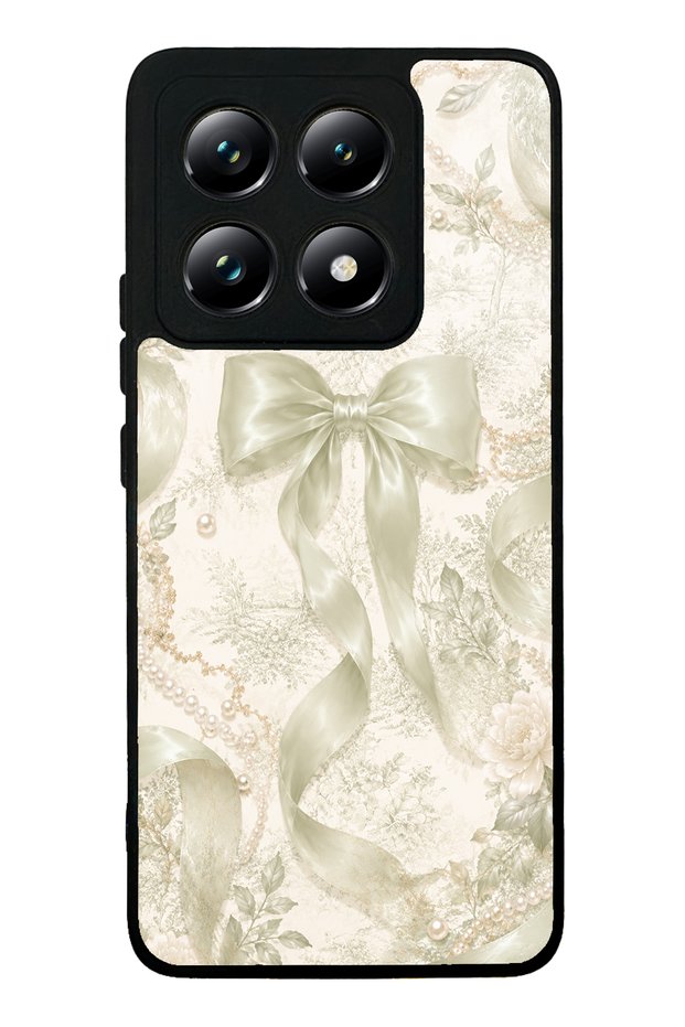 غطاء هاتف شاومي مي 14T بتصميم فيونكة لؤلؤية لامعة