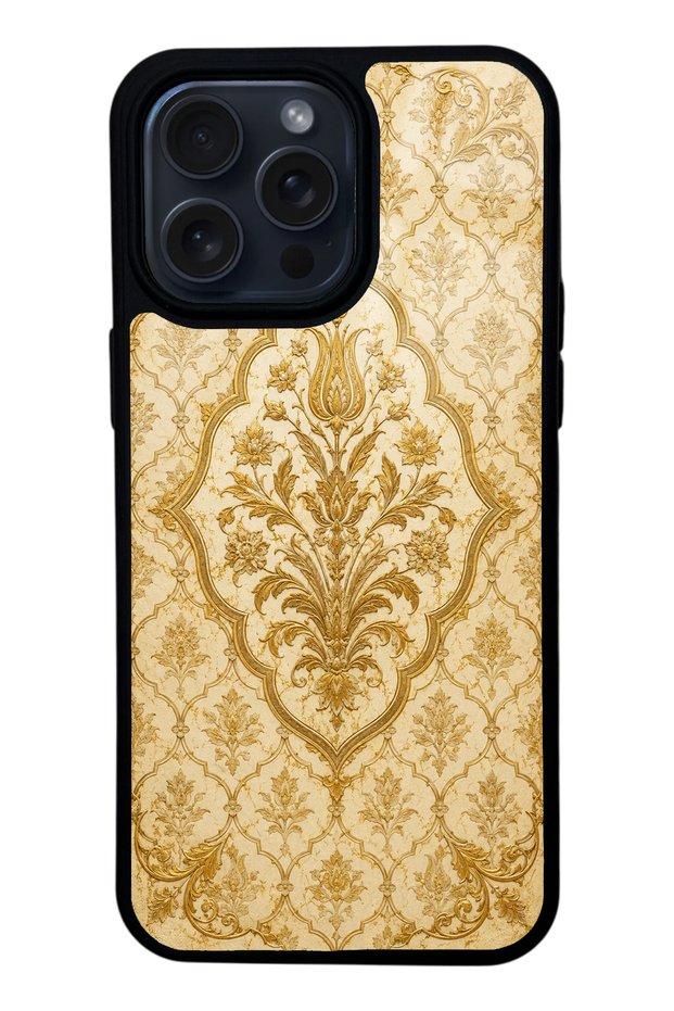 iPhone 15 Pro Max Ivory Ottoman Gold Design Glossy Phone Case