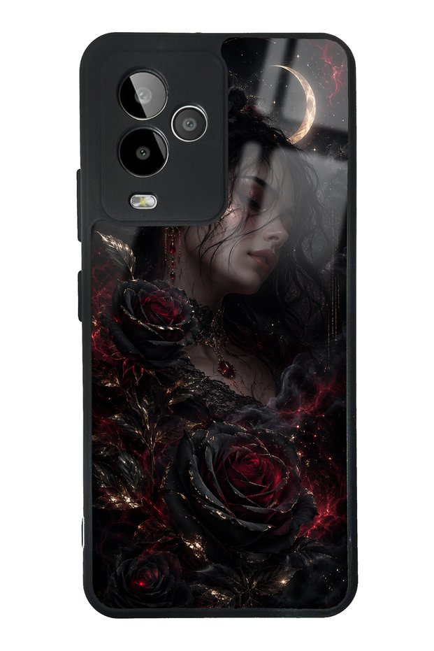 Gm 24 Pro Glossy Phone Case with Crimson Moon Rose Design