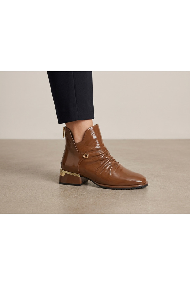 Genuine Leather Patent Leather Boots Women's Shoes