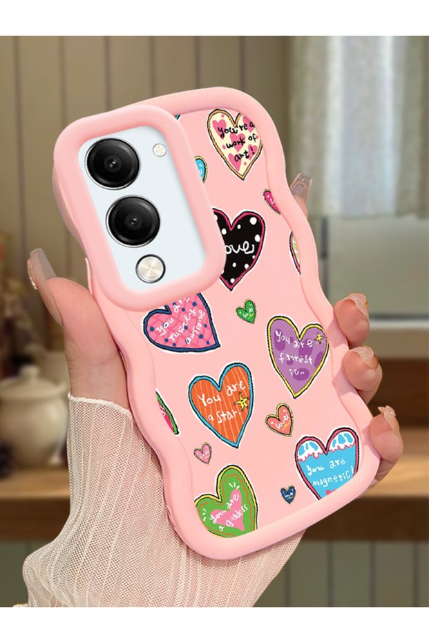 Vivo Y19S Compatible Case Camera Protector Pink Silicone Couple Phone Case Heart Pattern