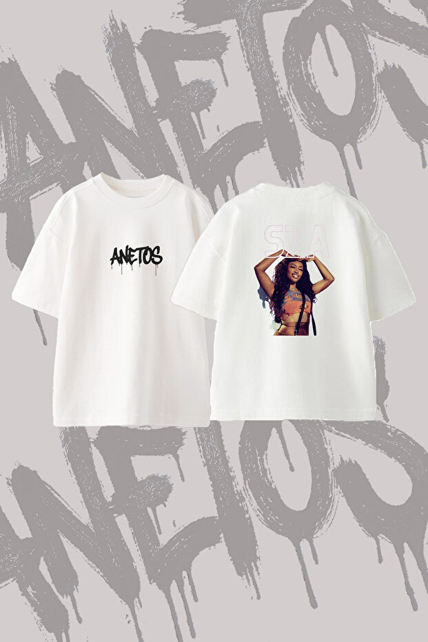 Sza Sarkici_2 Design Back Printed Cotton White Oversize T-Shirt