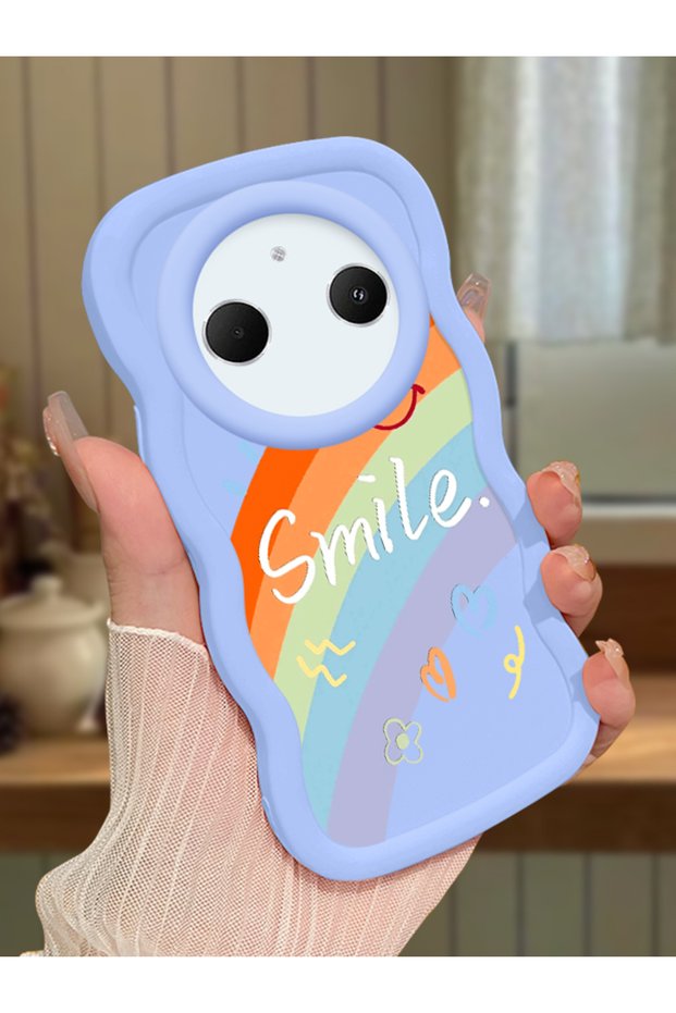 Redmi A3 Pro Compatible Case Camera Protector Blue Silicone Couple Phone Case Rainbow Pattern