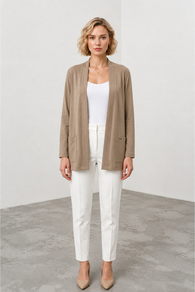 Women's Pocketed Jacket Cardigan 3514 - Beige
