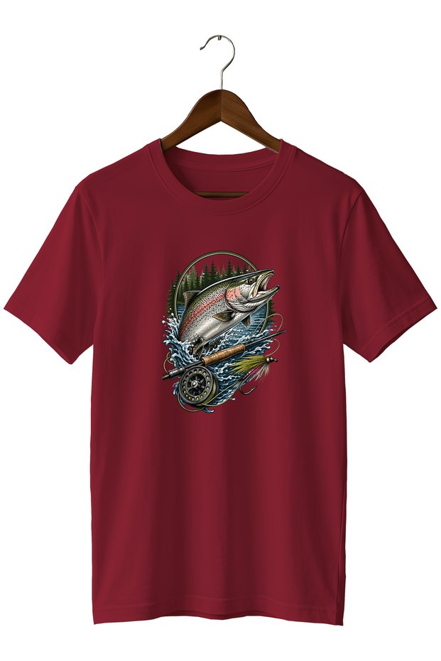 Unisex Salmon Fish Print T-Shirt – Fly Fishing and Outdoor Themed Crew Neck