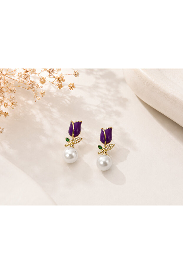Purple Tulip Flower Pearl Dangle Xuping Earrings