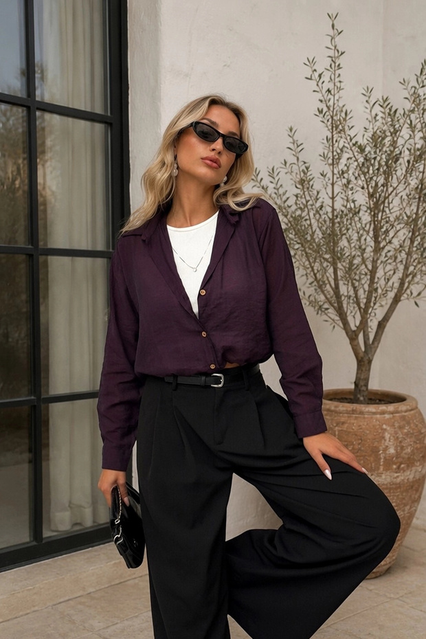Women's Stylish Shirt with Plum Accessories and Straps on the Body