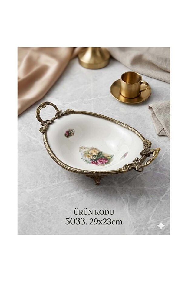 5033-Sunum Plate Porcelain Pattern Oval Antique
