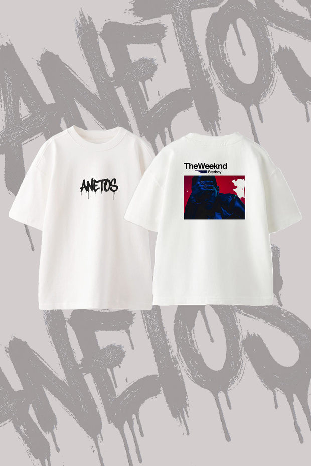 The Weeknd_105 Design Back Printed Cotton White Oversize T-Shirt