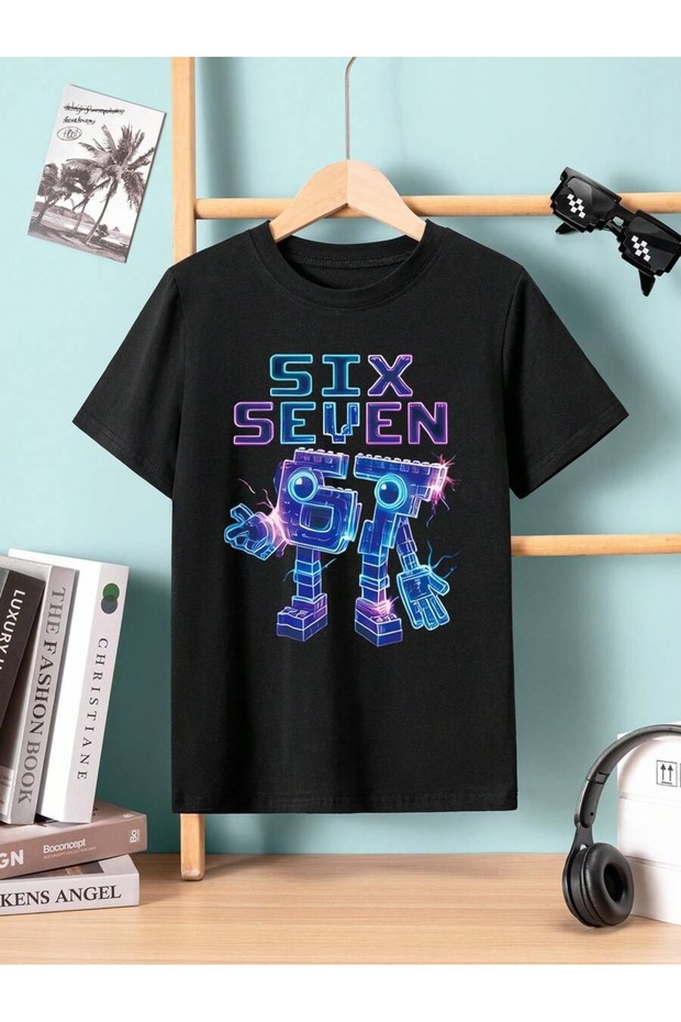 Six Seven 67 Printed Crew Neck 100% Cotton Short Sleeve Kids and Teenagers T-Shirt