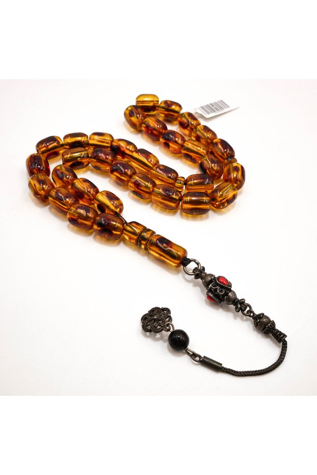 German Musk Beads 33 Beads 10.5x13.5mm Amber Burgundy Decorative Beads Antique Metal Tassel 47.5g