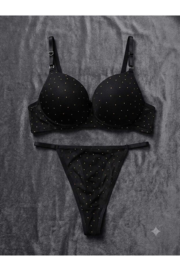 Padded Bra Set with Gold Detail