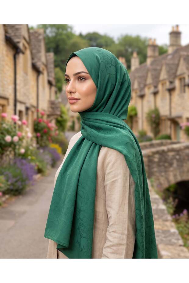 Alia, Jacquard Lyocell Shawl - Marble Pattern - 21 - Vibrant Green