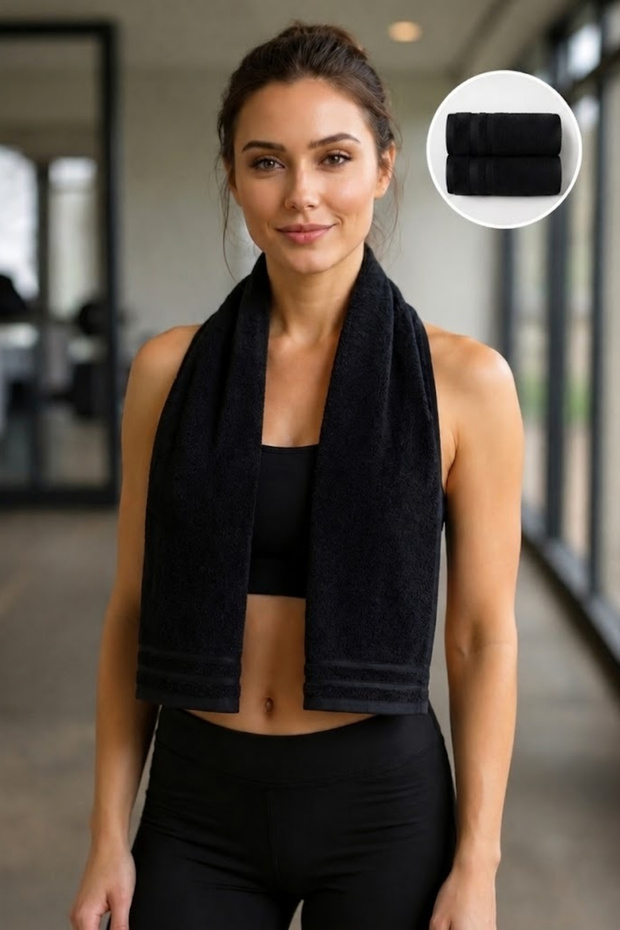 2-Pack Sports Towel 30X130Cm - Black - 100% Cotton