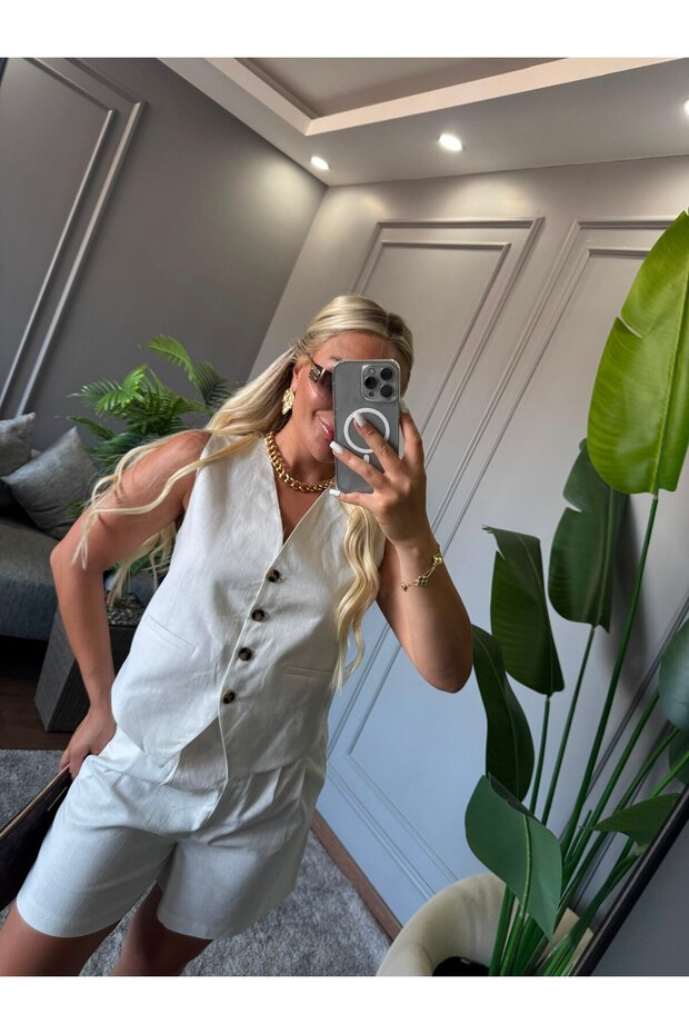 Linen Vest Shorts Set