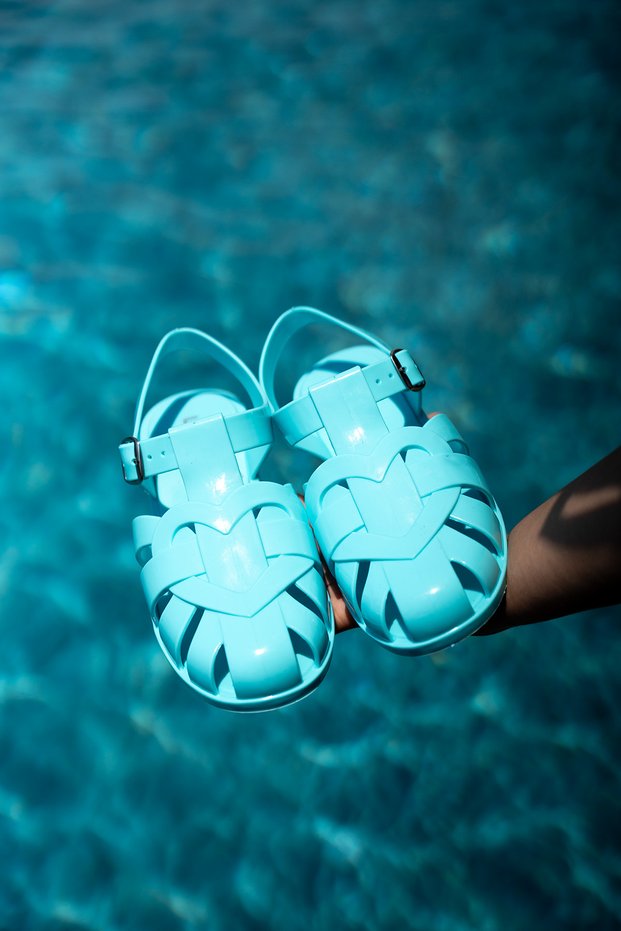 Misha Heart Detailed Buckle Jelly Women's Turquoise Sandals