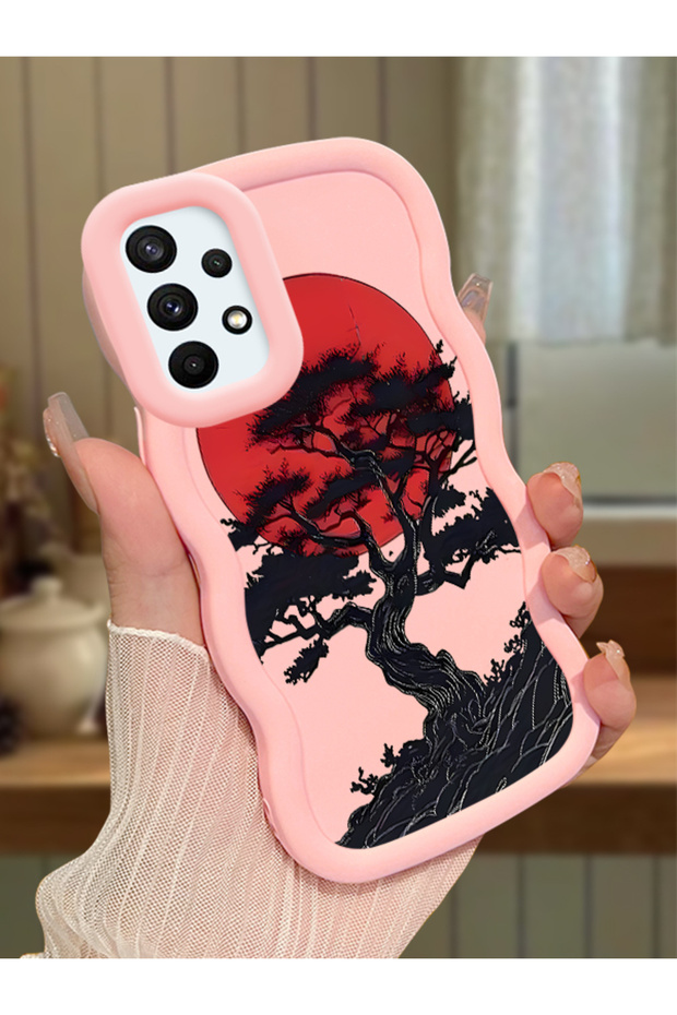 Samsung Galaxy A73 Compatible Case Camera Protector Pink Silicone Couple Phone Case Tree Pattern