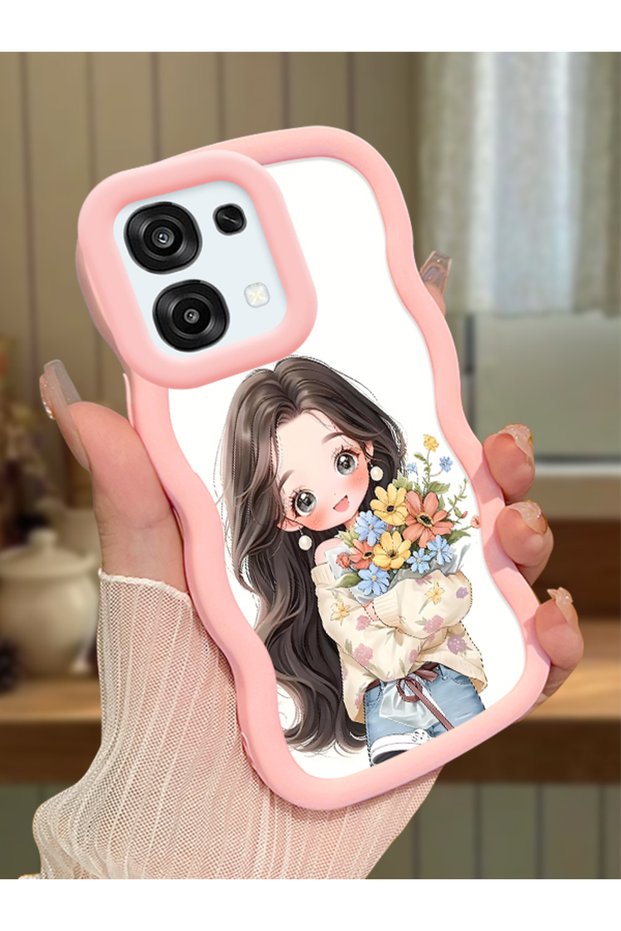 Oppo A6 Pro 5g Compatible Case Camera Protector Pink Silicone Couple Phone Case Girl Pattern