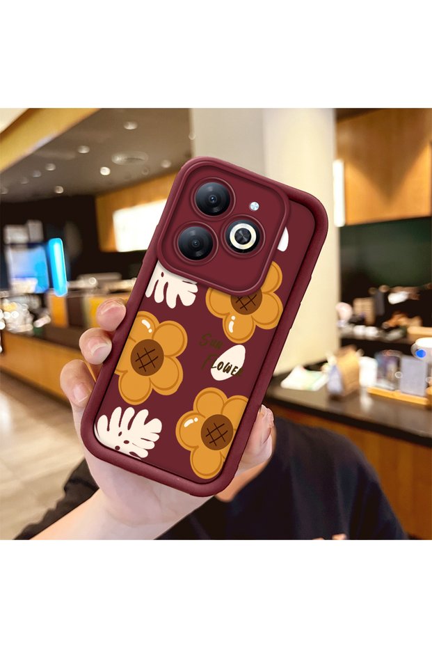 Tecno Spark 20/20C Compatible Case Camera Protector Burgundy Silicone Couple Phone Case Floral Pattern