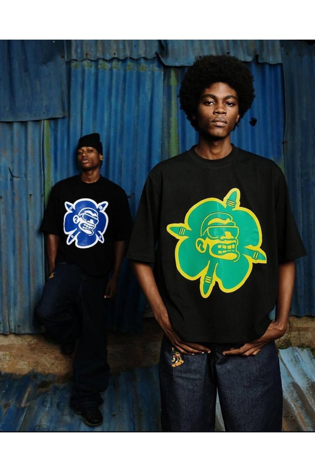 Black Oversize Crew Neck Short Sleeve Printed Unisex T-Shirt