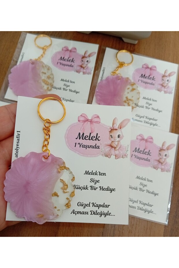 Rabbit Themed Card Round Keychain 10 Pieces Babyshower Birthday Baby Gifts