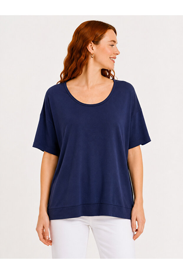 Navy Blue Oversize Women's Basic T-Shirt