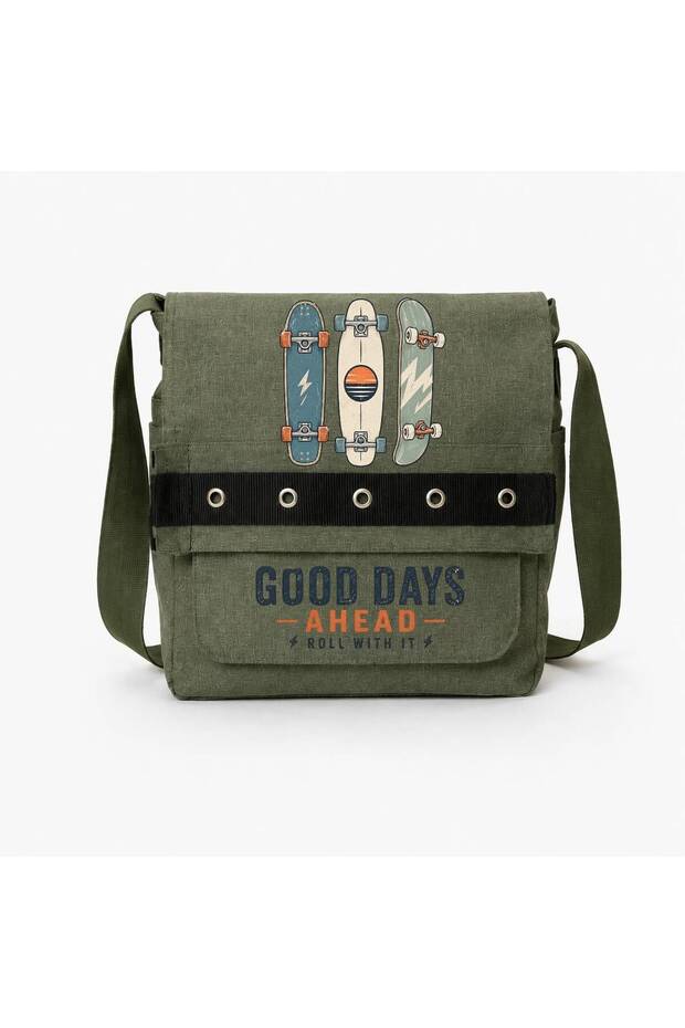 حقيبة ماسنجر مطبوعة باللون الكاكي من Good Days Ahead