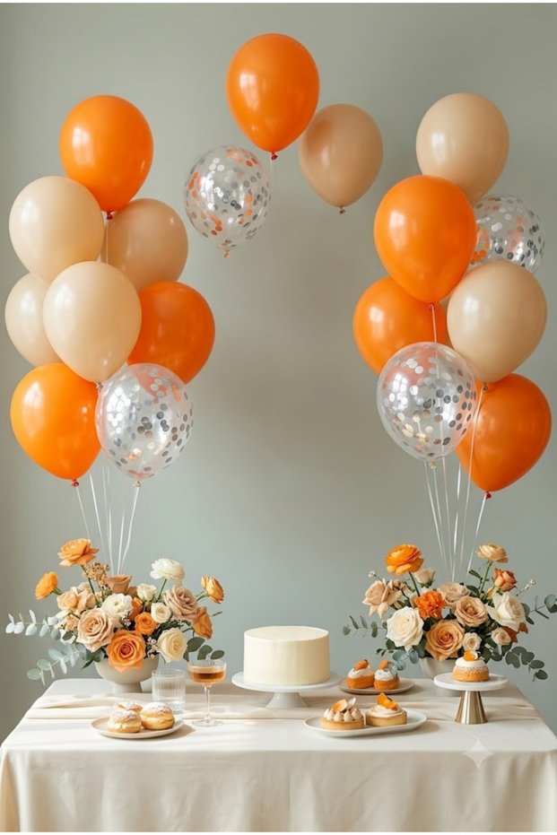 Orange Sea Sand Transparent Silver Confetti Balloon Set 20-Piece Party and Birthday Decoration
