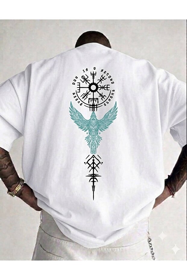 Men's Creative Green Bird Printed Crew Neck T-Shirt