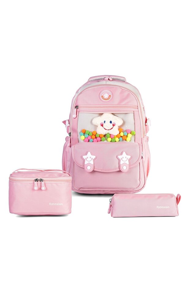 Set of 3 Children's Primary School Bags with Pen Holder and Lunch Bag Backpack Rlx-1940