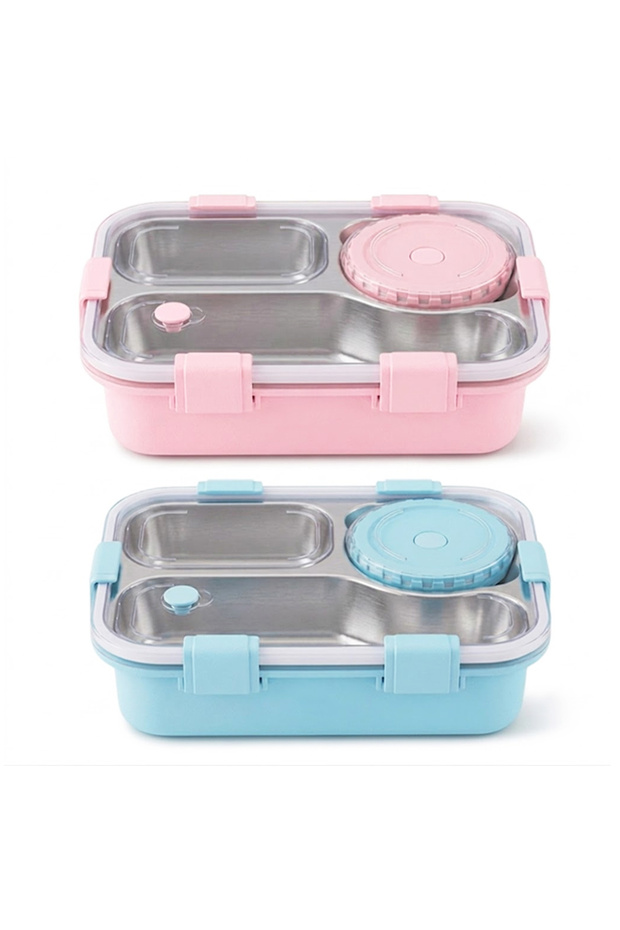 2-Pack Kids Stainless Steel Lunch Box Set – Multi-Compartment Leakproof Bento Boxes with Removable Sauce Bowls and Clear Lids