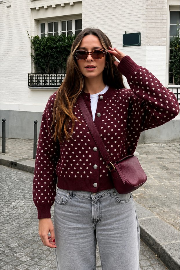 Women's Polka Dot Buttoned Knitwear Cardigan - Luxurious Vintage Patterned Soft Knit Seasonal