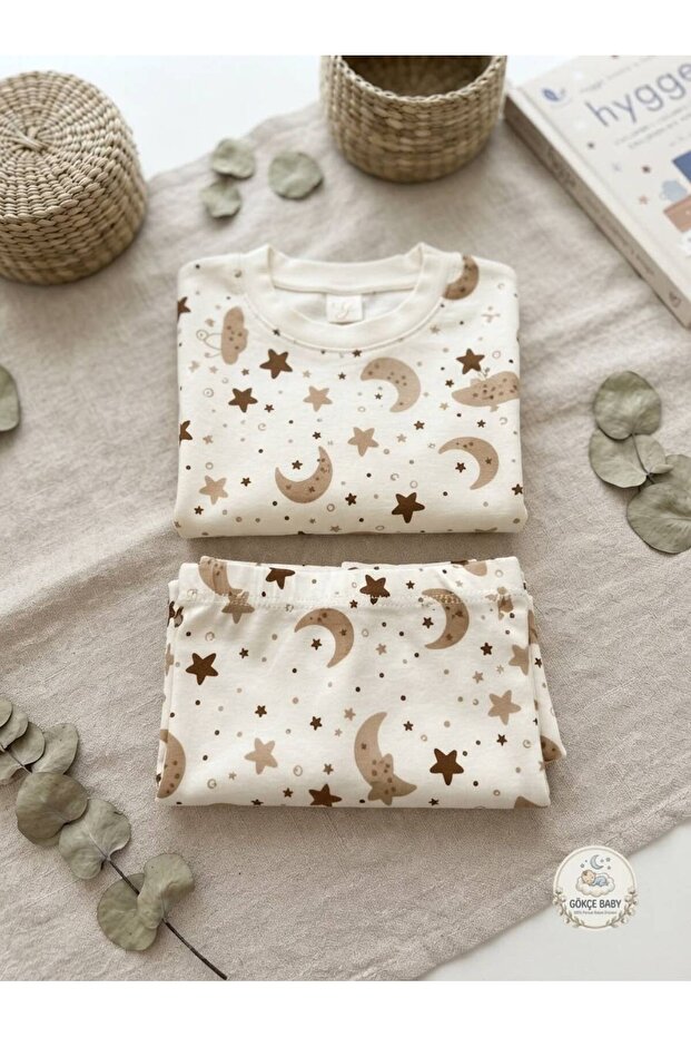 Star and Moon Patterned 100% Cotton Baby Pajama Set – Star and Moon Long Sleeve Set