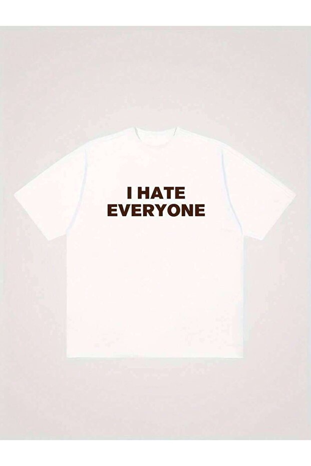 تي شيرت رجالي بأكمام قصيرة بطباعة إبداعية "I Hate Everyone"، قميص كاجوال برقبة دائرية، متعدد الاستخدامات ومريح، مجموعة الربيع/الصيف