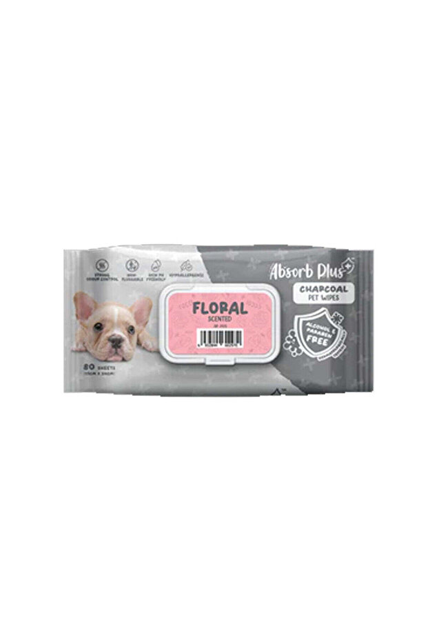 Absorb Plus Charcoal Pet Wipes Floral Scented
