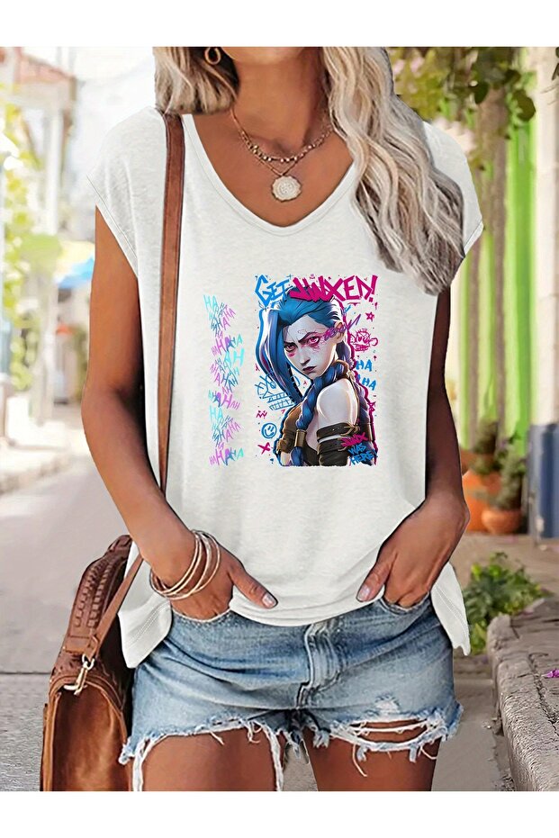 Women's Mix Printed V-Neck Sleeveless Regular Fit Comfortable T-Shirt