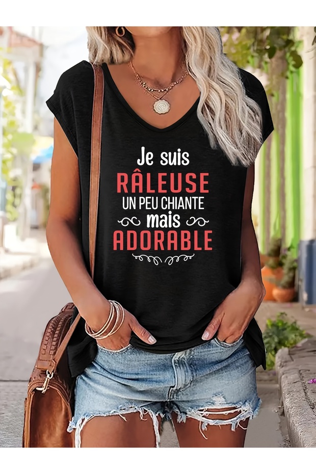 Women's Mix Printed V-Neck Sleeveless Regular Fit Comfortable T-Shirt
