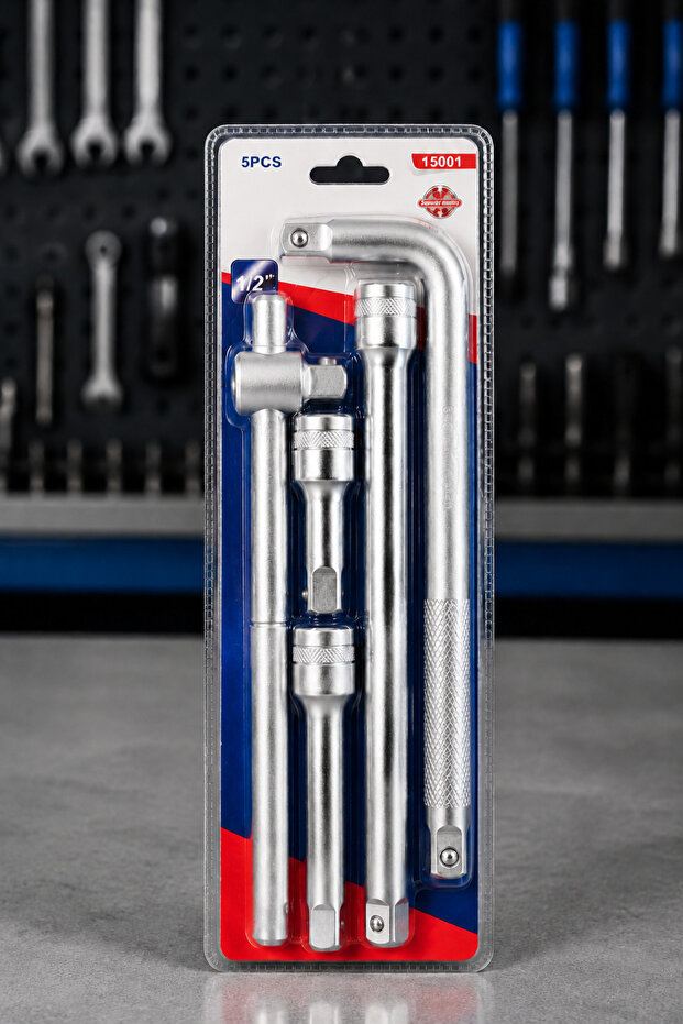 5 Pieces 1/2" T-Handle and Intermediate Extension Handle Set (250mm T-Handle - 250mm L-Handle and "250-125-75" mm 3-Piece Intermediate Extension Handle)