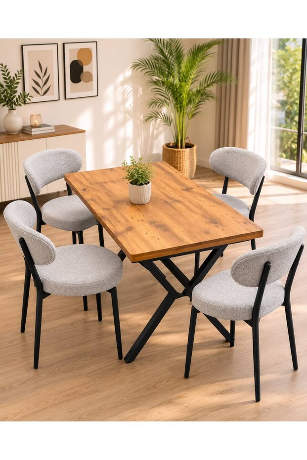 Rectangular table Top Bottom Set with 4 upholstered chairs – Raden 4+1